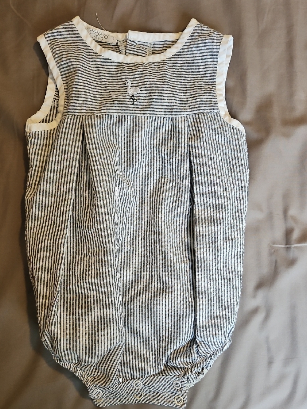 Striped Baby Romper with Embroidered Duck 6m